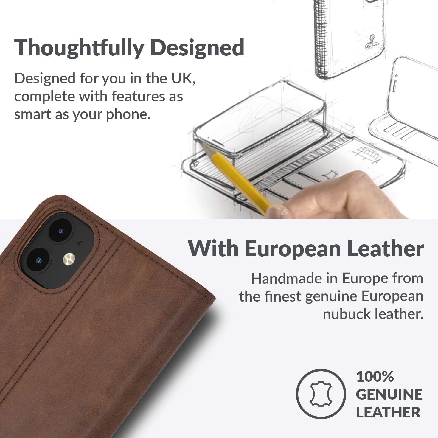 Snakehive Leather Wallet for iPhone 12 || Genuine Leather Wallet Phone Case || Real Leather with Viewing Stand & 3 Card Holder || Flip Folio Cover with Card Slot (Brown)
