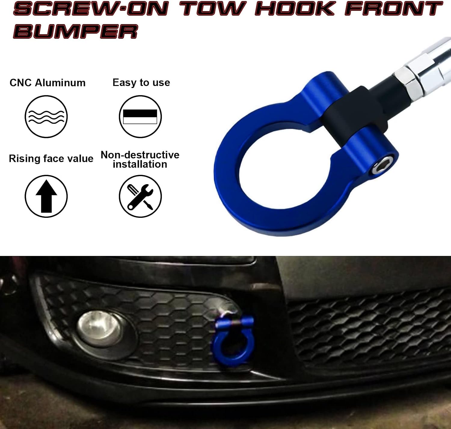 x xotic tech JDM Sport Track Racing Style CNC Aluminum Screw-on Tow Hook Front Rear Bumper Compatible with BMW 2 3 4 5 Series X1 X3 X4 X5 IX3 Z4 or Mini Cooper F55 F56 R60 R61 (Blue)