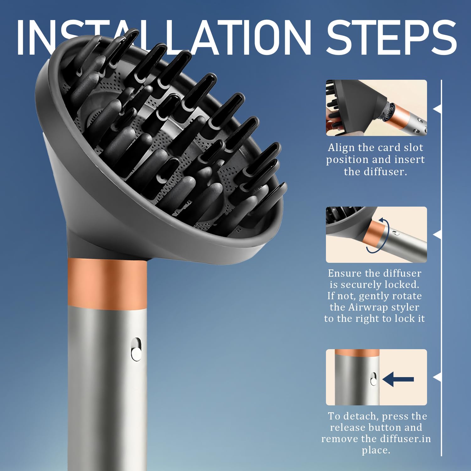Kompatibler Diffusor-Aufsatz für Airwrap Styler, Lockenformer-Düse für HS05, HS03, HS01, Schnelltrocknungs-Styling-Tool (Grau)