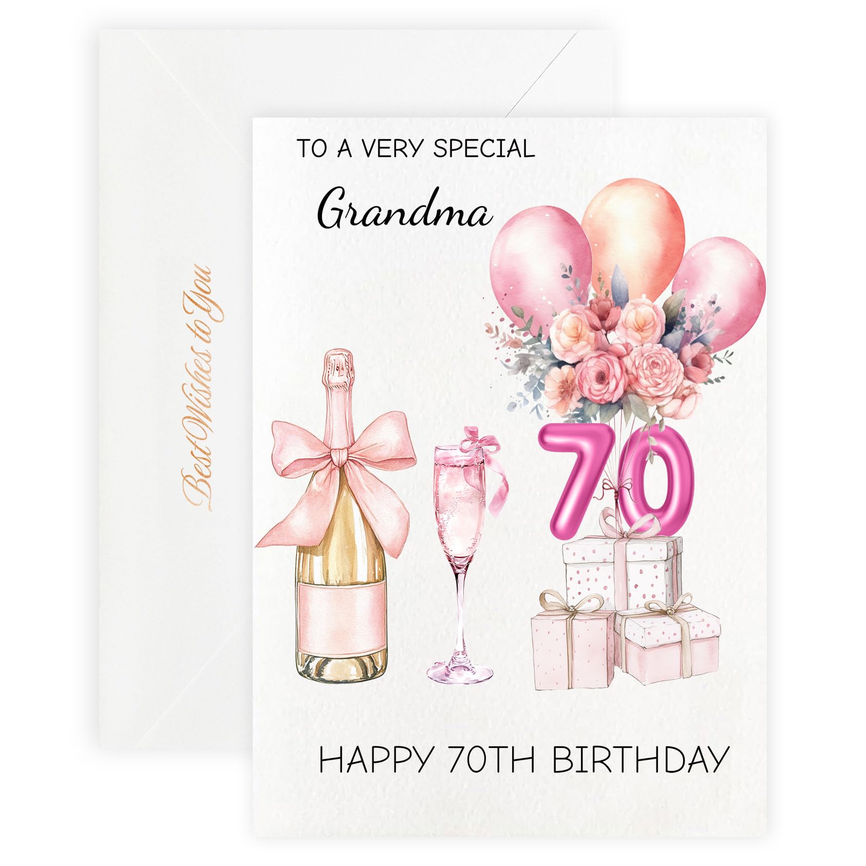 MAGJUCHE 70th Birthday Cards for Grandma, Pink Happy Birthday Cards, with Envelope and Wax Seal, 5x7 inch