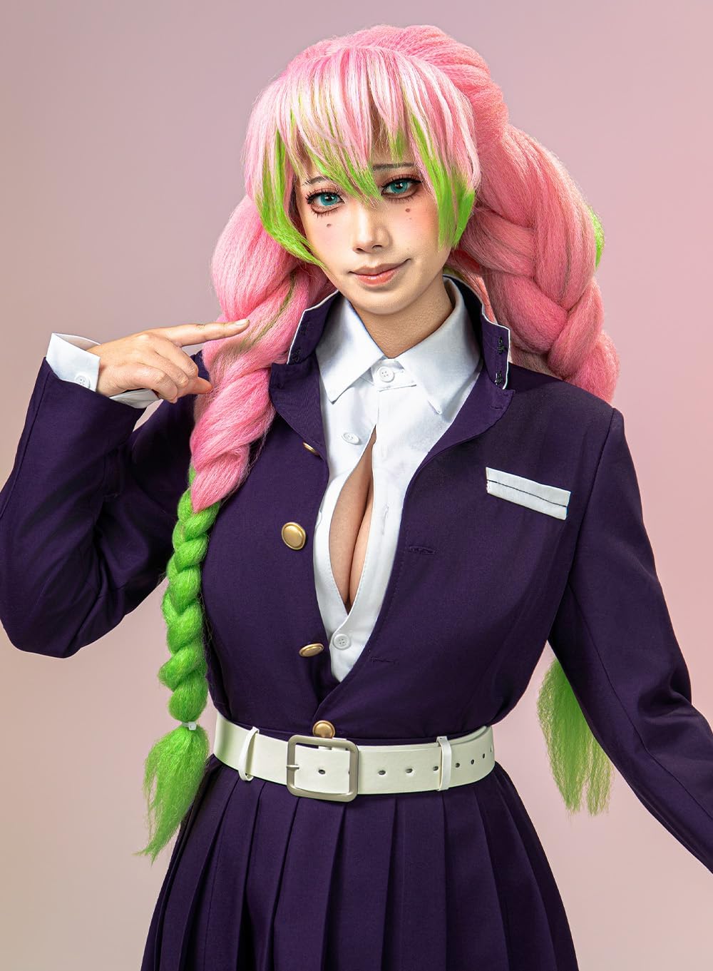 OSIAS Kanroji Mitsuri Cosplay Costume for Women – Padded Shoulders, Embroidered Coat, Full Set