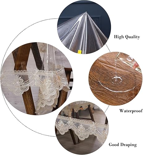 Miniatura 5 de Mantel rectangular de plástico transparente, de vinilo, impermeable, bordado, borde de encaje, para comedor, cocina al aire libre (60 x 118