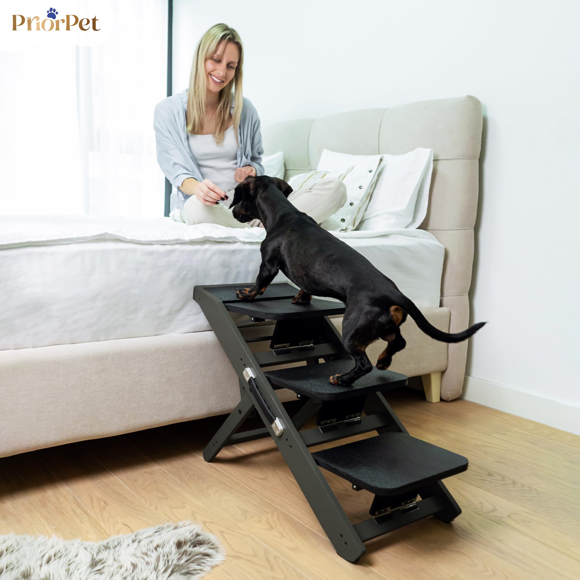 Scale per Cane 2 in 1 con Rampa Altezza Regolabile 18-50 cm Pet Gradini Piccoli Facile da Spostare Nero