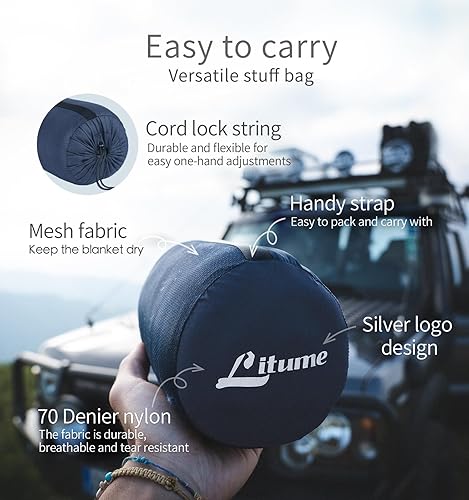 Miniatura 2 de Litume Manta de Viaje para Campamento Ligera y Transpirable, 67 x 48 pulgadas Manta de Vuelo de Avión Suave para Viajeros, Sábana Plegable con Bolsa