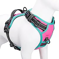 PHOEPET Upgraded No Pull Dog Harness L Pink - Reflective Adjustable Vest with Handle, 2 Metal Leash Hooks, 3 Snap Buckles for Easy Control