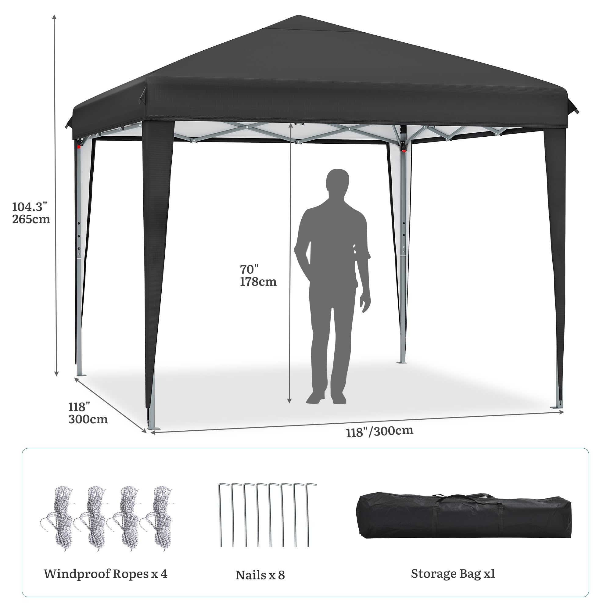 YITAHOME 3X3Meter Outdoor Pop Up-Pavillon mit Seite Faltpavillon, Wasserdichter Faltbarer Gartenpavillon Für Alle Jahreszeiten Camping Pavillon Anti-uv Mit Kostenlosen Höhenverstellbaren Party Märkte
