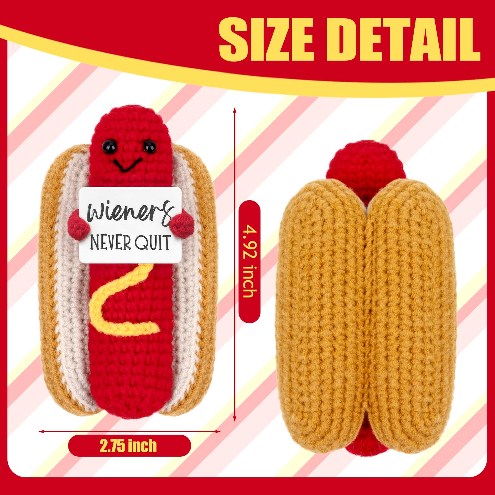 Funny Positive Coffee, Emotional Crochet Doll, Cute Crochet Potato Partner Toy with Positive Card Cheer Up Funny Gag Gifts for Best Friend Birthday Women Teacher Fall（Hotdog