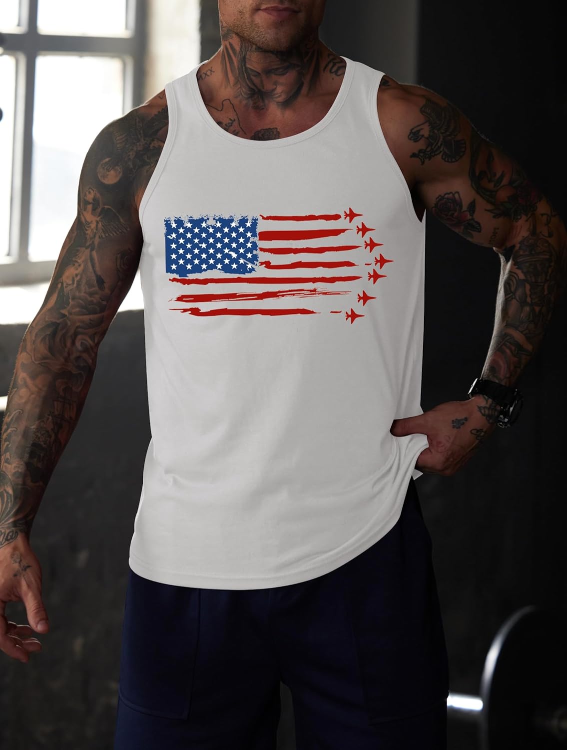 Mainfini Men's American Flag Tank Tops 4th of July Muscle Sleeveless Shirt Graphic Gym Workout Tee (S-3XL) - Image 3