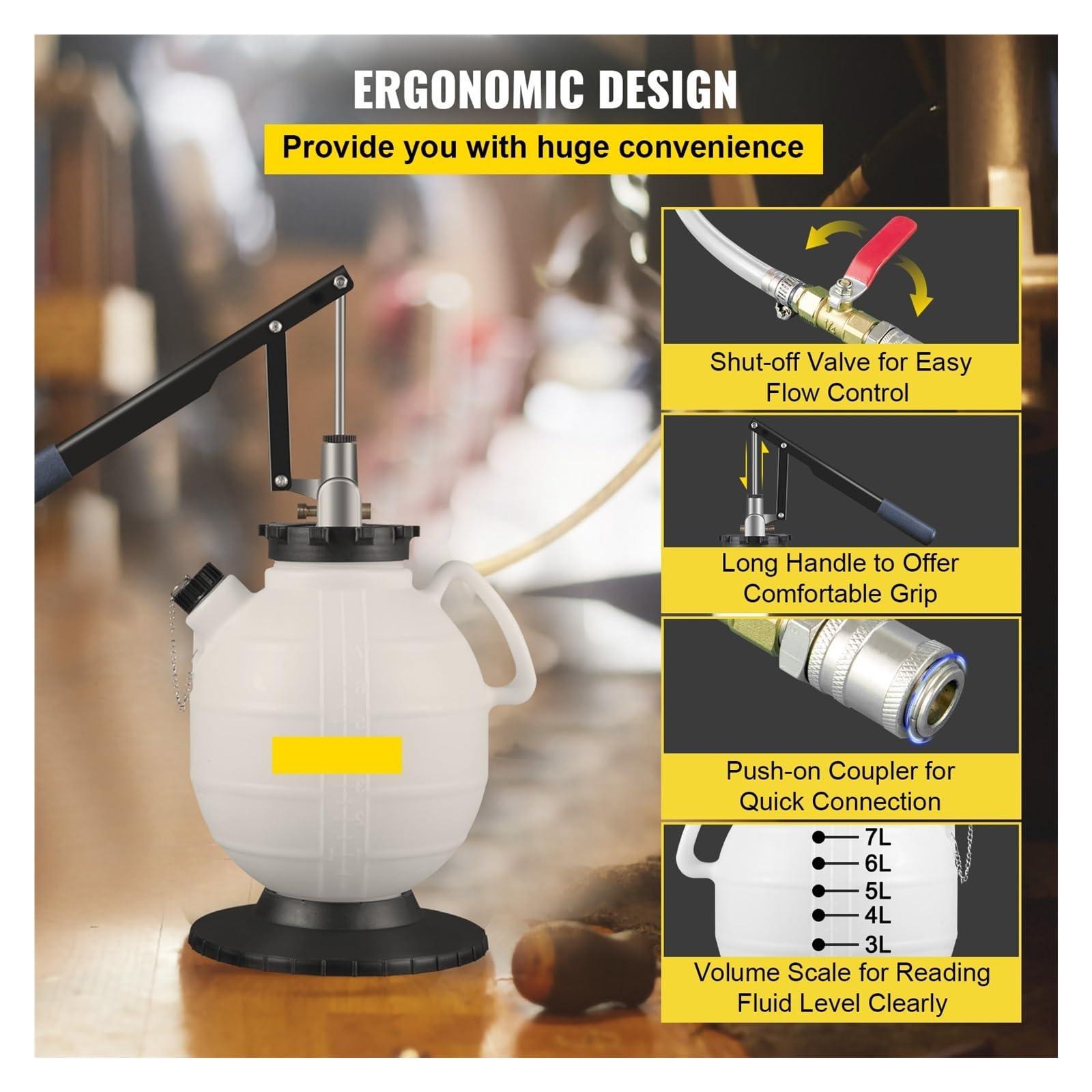 Bomba de Fluido de transmisión Llenador de Transferencia de Fluido ATF 7.5L con válvula de Control y Kit de 15 adaptadores comunes para reemplazo de Aceite
