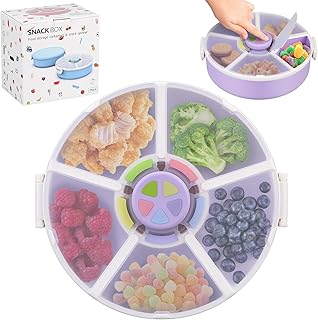 Kids Original Snack Spinner Bundle - Reusable Snack Container with 5 Compartment Dispenser and Lid | BPA and PVC Free | Dishwasher Safe | No Spill, Leakproof,for Toddlers,School (Purple)