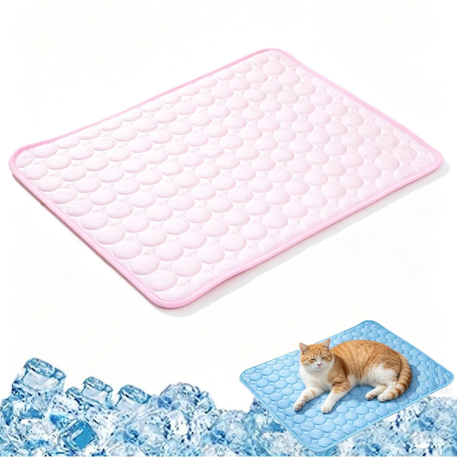 Cat Cooling Mat UK, Indoor Cat Cooling Mats Large for Summer, Breathable Ice Silk Summer Sleeping Pad, Soft Washable Icy Mat, Portable Outdoor Blanket Nest, Self Cooling Pad, All-Season (Pink,L)