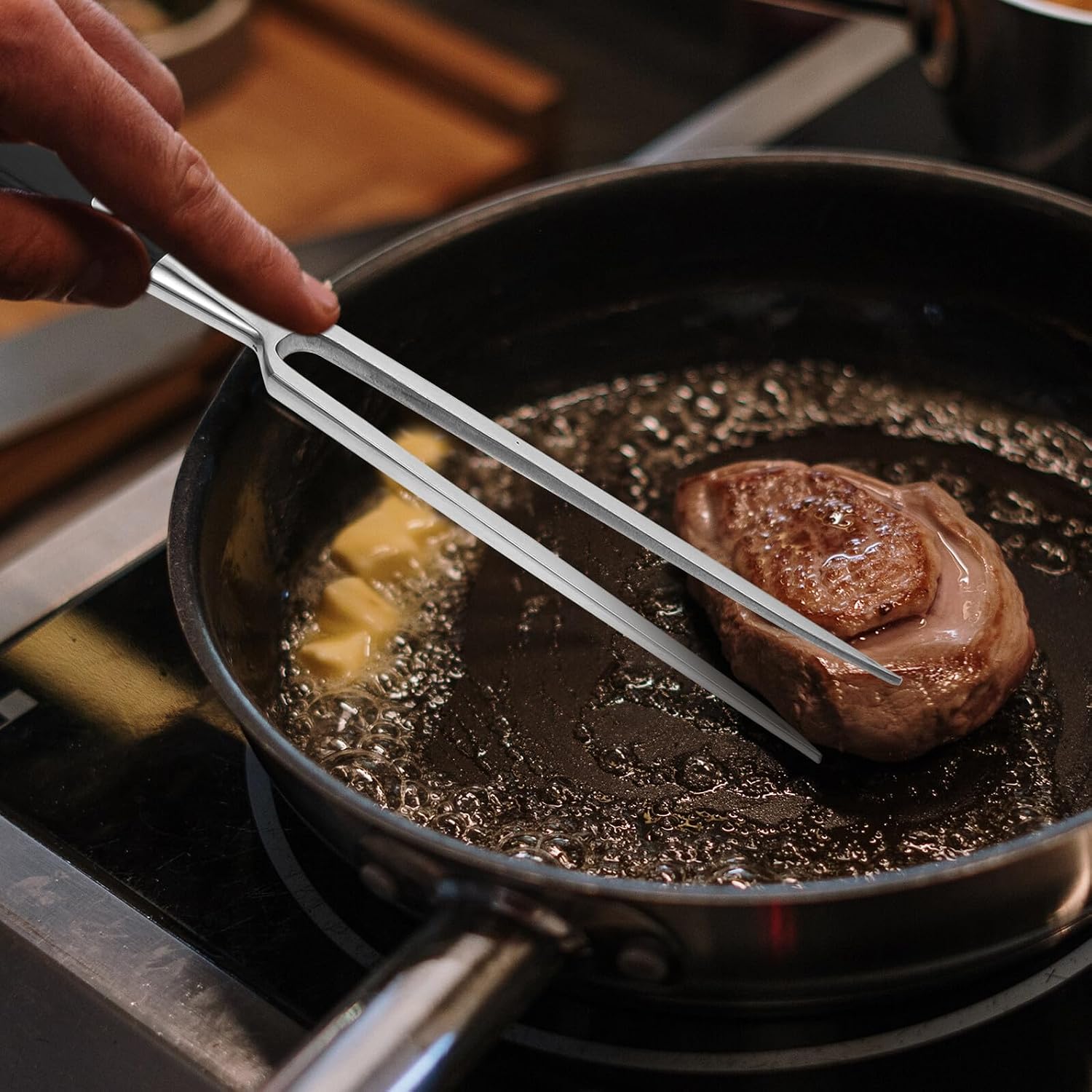 Stainless Steel Carving Fork Black Handle for Meat Serving