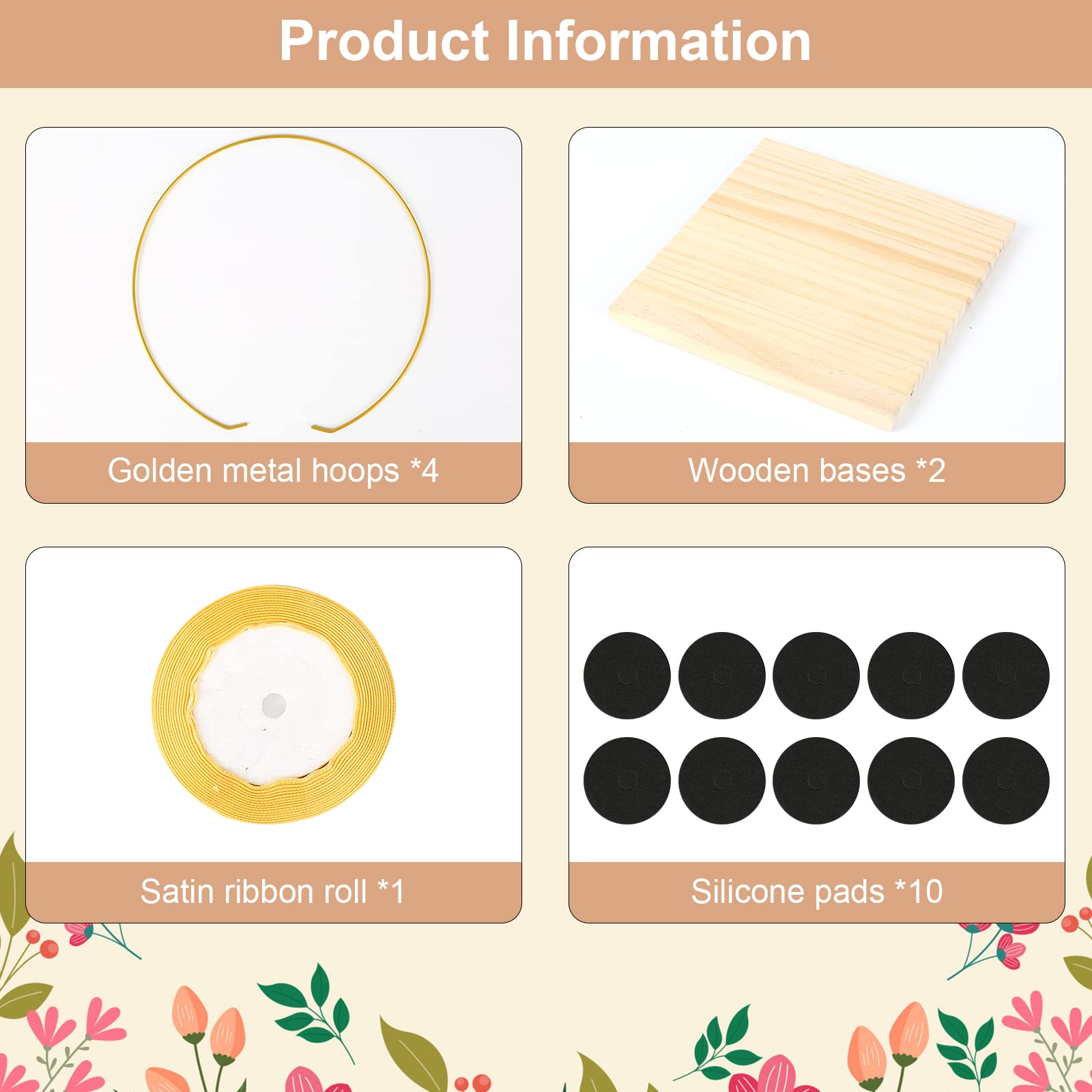 2 pezzi in metallo floreale cerchio centrale per tavolo, 30 cm oro macramè anelli con supporto per pneumatici floreali, ghirlanda, anelli decorativi da appendere per fai da te, matrimoni,