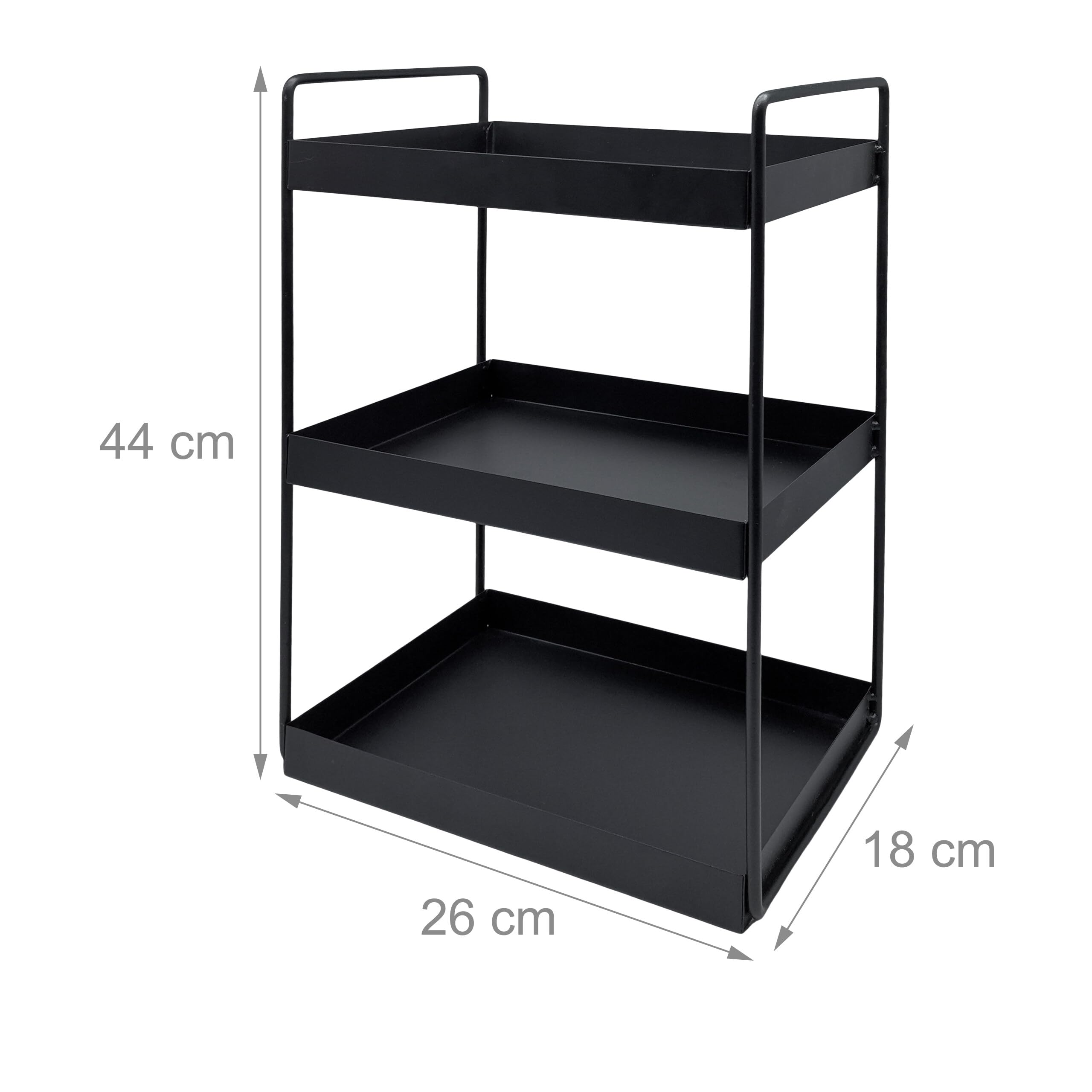 Relaxdays Scaffale per spezie, 3 ripiani, salvaspazio, organizer cucina, HLP: 44 x 26 x 18 cm, metallo, nero