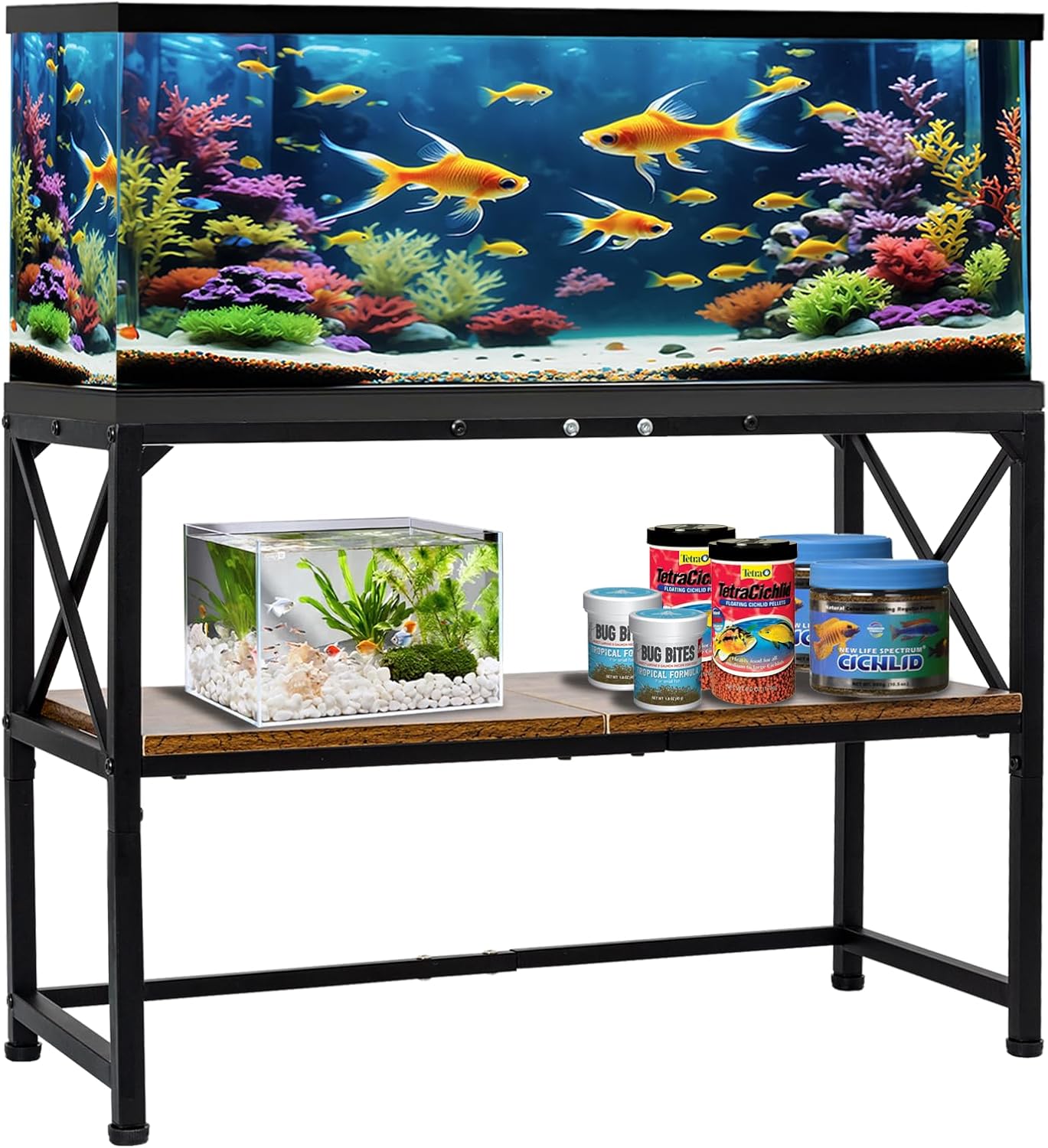 30 Gallon Fish Tank Stand, Aquarium Stand with 2-Tier Storage Shelves, Rustic Brown Metal Frame Turtle Tank,Adjustable Height Design (30 Gallon)