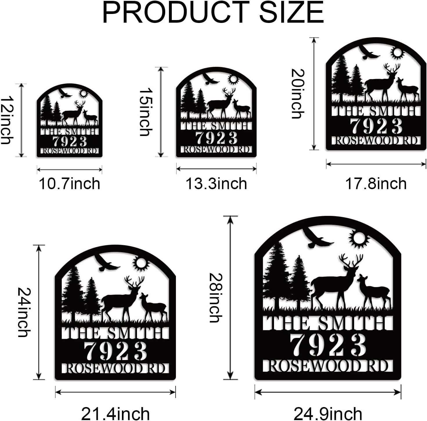 Custom Dog or Deer Address Sign, Personalized Metal House Number Sign, Outdoor Address Signs for Houses, Yard, Porch, Fence, or Gate (deer)