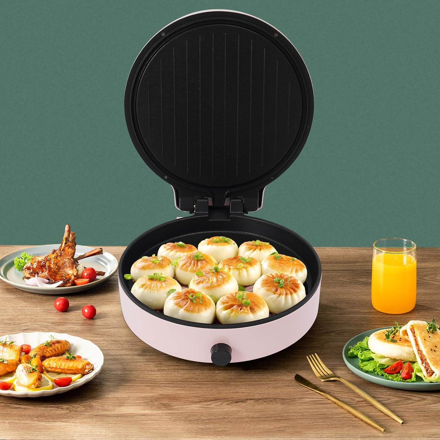 Countertop Pizza Maker with Temperatures control, 12in Quesadilla Calzone Maker, 110V Pizza Oven Converts to Electric indoor Grill for Home or School, Prevent-Stick (Pink)