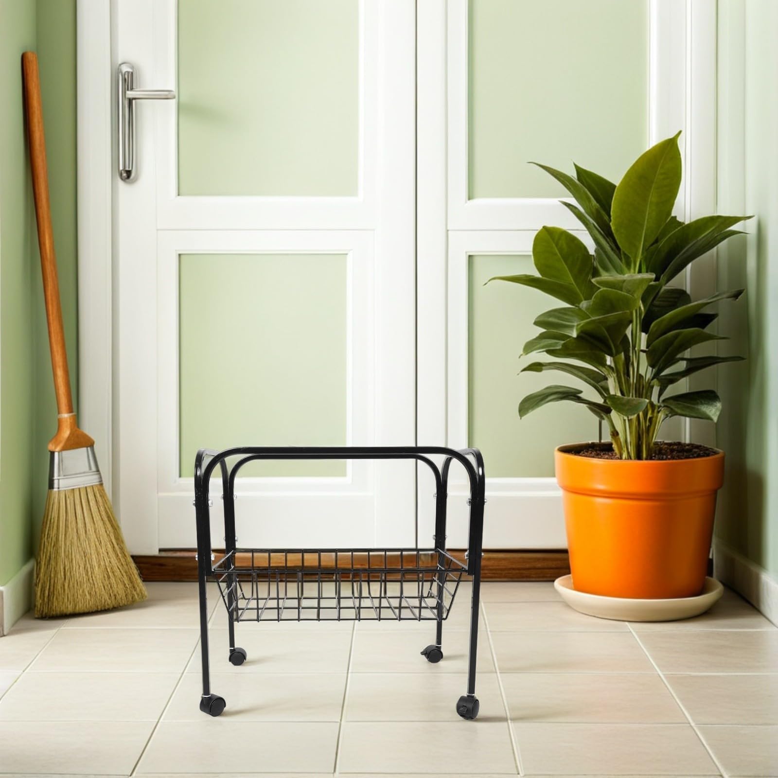 TOYANDONA Soporte para Jaula de Pájaros con Ruedas y Estante de Hierro Negro, Compatible con Jaulas Cuadradas y Conure, Construcción Estable para Interior y Balcón