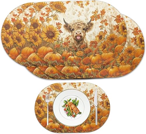 Miniatura 80 de Juego de 6 manteles individuales lavables para mesa de comedor, resistentes al calor, mesa de cocina, decoración del hogar, lavable, ovalada, de