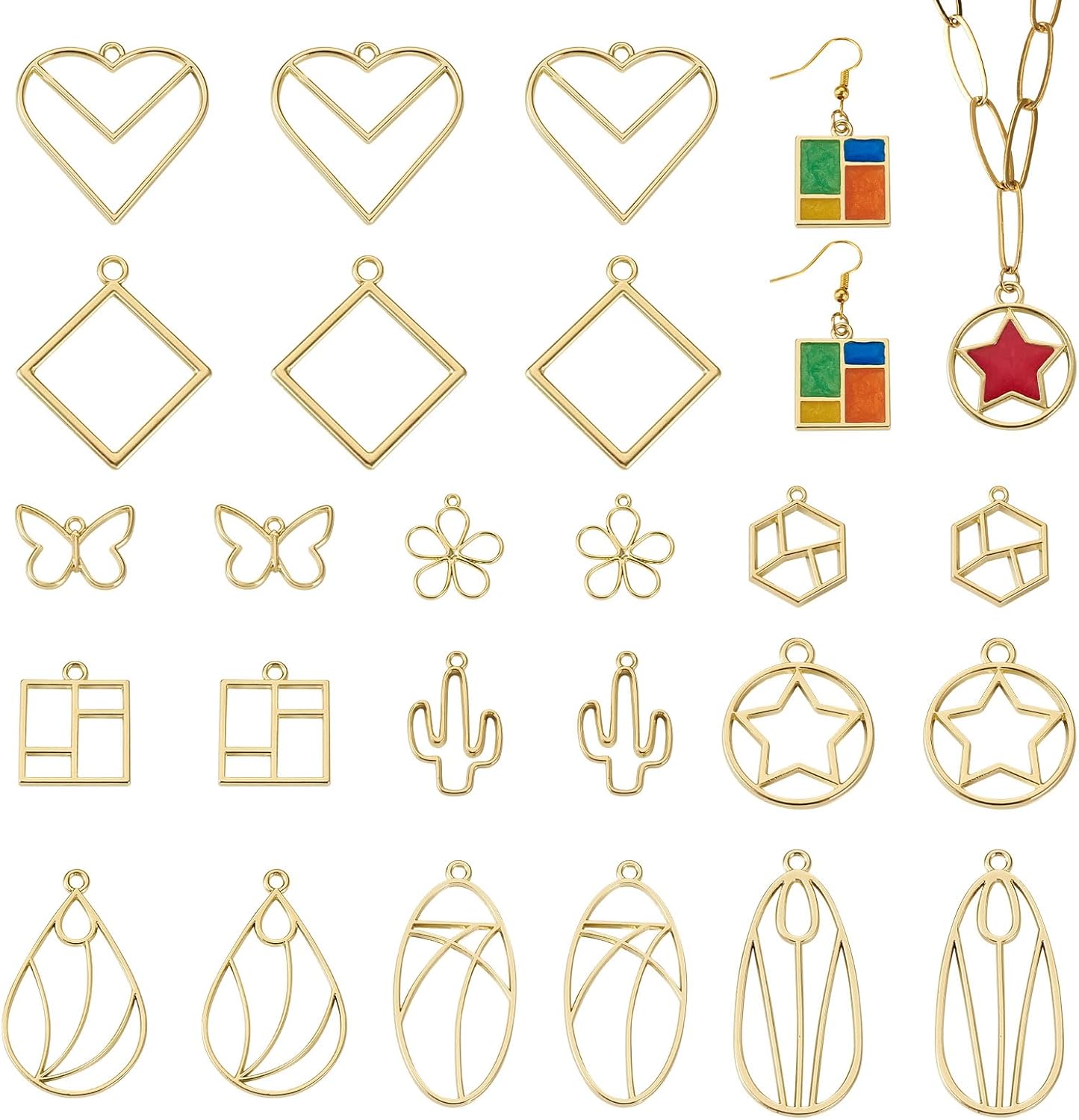 Alloy Geometric Open Back Bezel Frame Big Pendants Bezel Blank Trays Open Back Frame Pendants for DIY Crafts Resin Jewelry Making