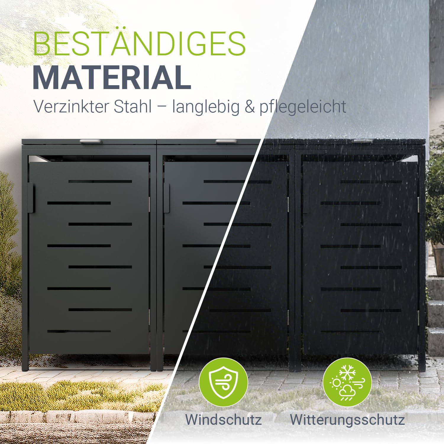 Juskys Mülltonnenbox Arel 3er - Metall Gartenbox für 120 BZW. 240 Liter Mülltonnen - Aufbewahrungsbox abschließbar - Unterstand mit Dach & Gasdruckfeder - Anthrazit