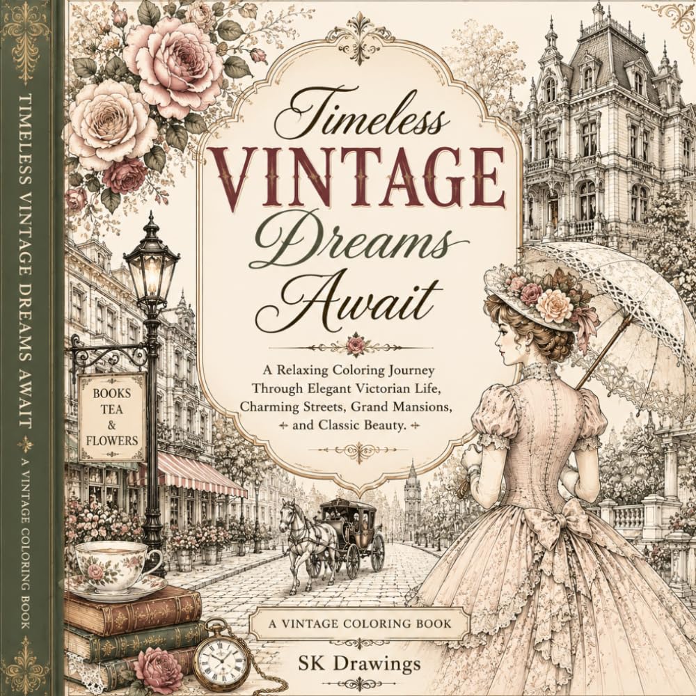 Timeless Vintage Dreams Await: A Relaxing Coloring Journey Through Elegant Victorian Life, Charming Streets, Grand Mansions, and Classic Beauty