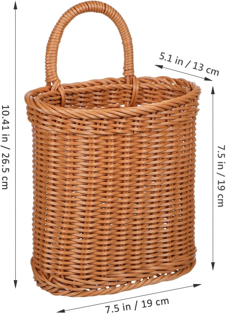 Toyvian Woven Hanging Basket with Handle 11 Inch Rustic Storage Basket for Kitchen Utensil Organizer and Garlic Holder Wall Mounted