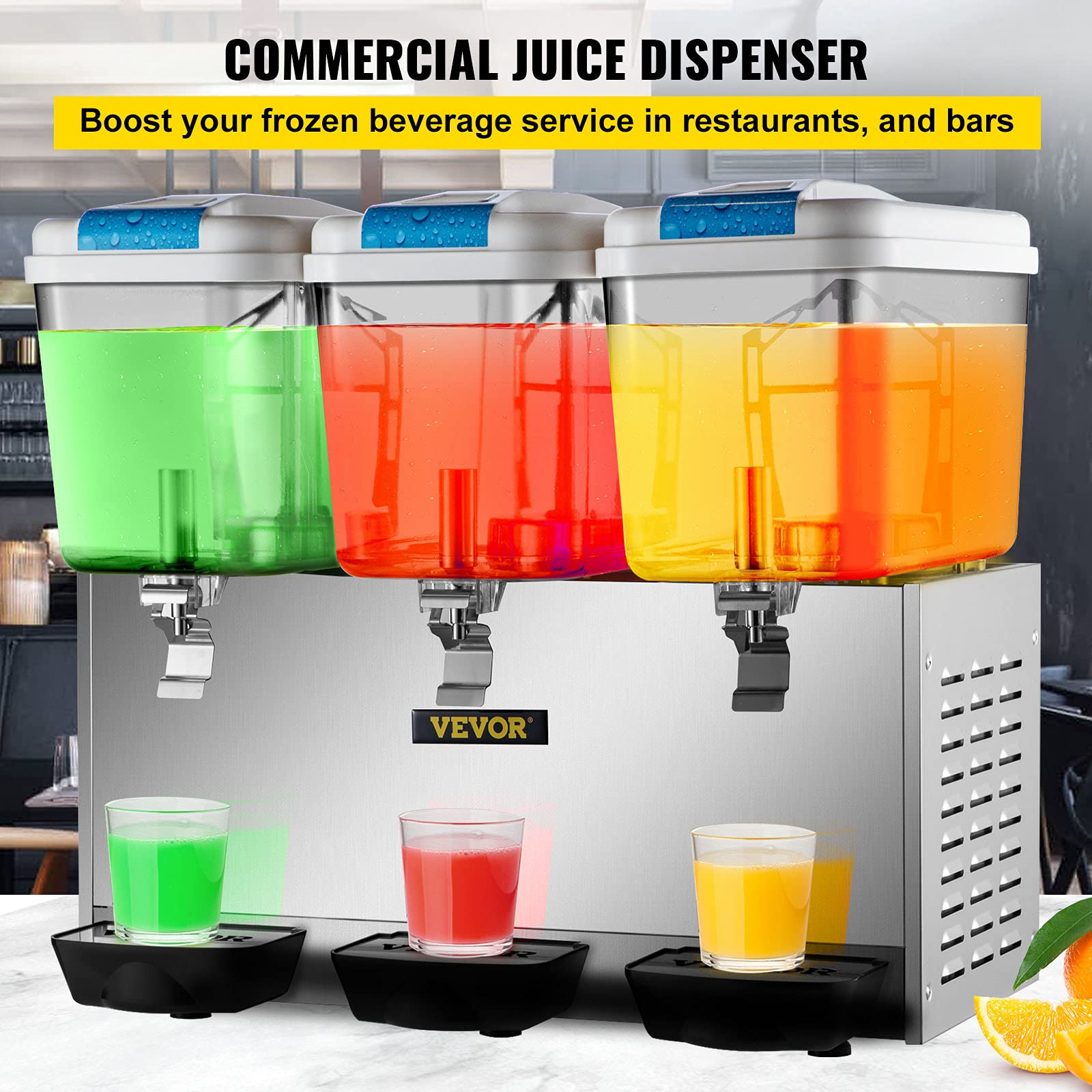 VEVOR 110V Commercial Beverage Dispenser,14.25 Gallon 54L 3 Tanks Juice Dispenser Commercial,18