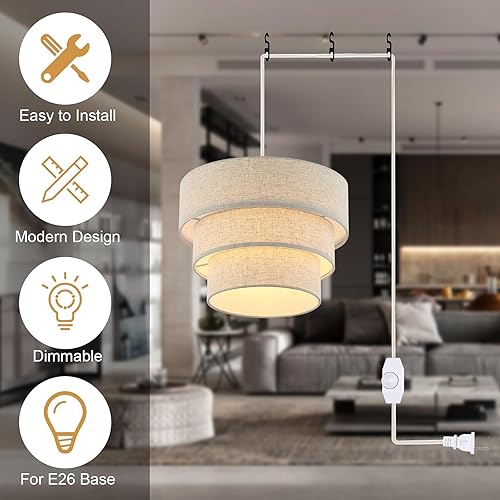 Miniatura 5 de Lámpara colgante enchufable con interruptor regulable y cable de enchufe con cable de 15 pies para sala de estar, dormitorio, comedor, cocina