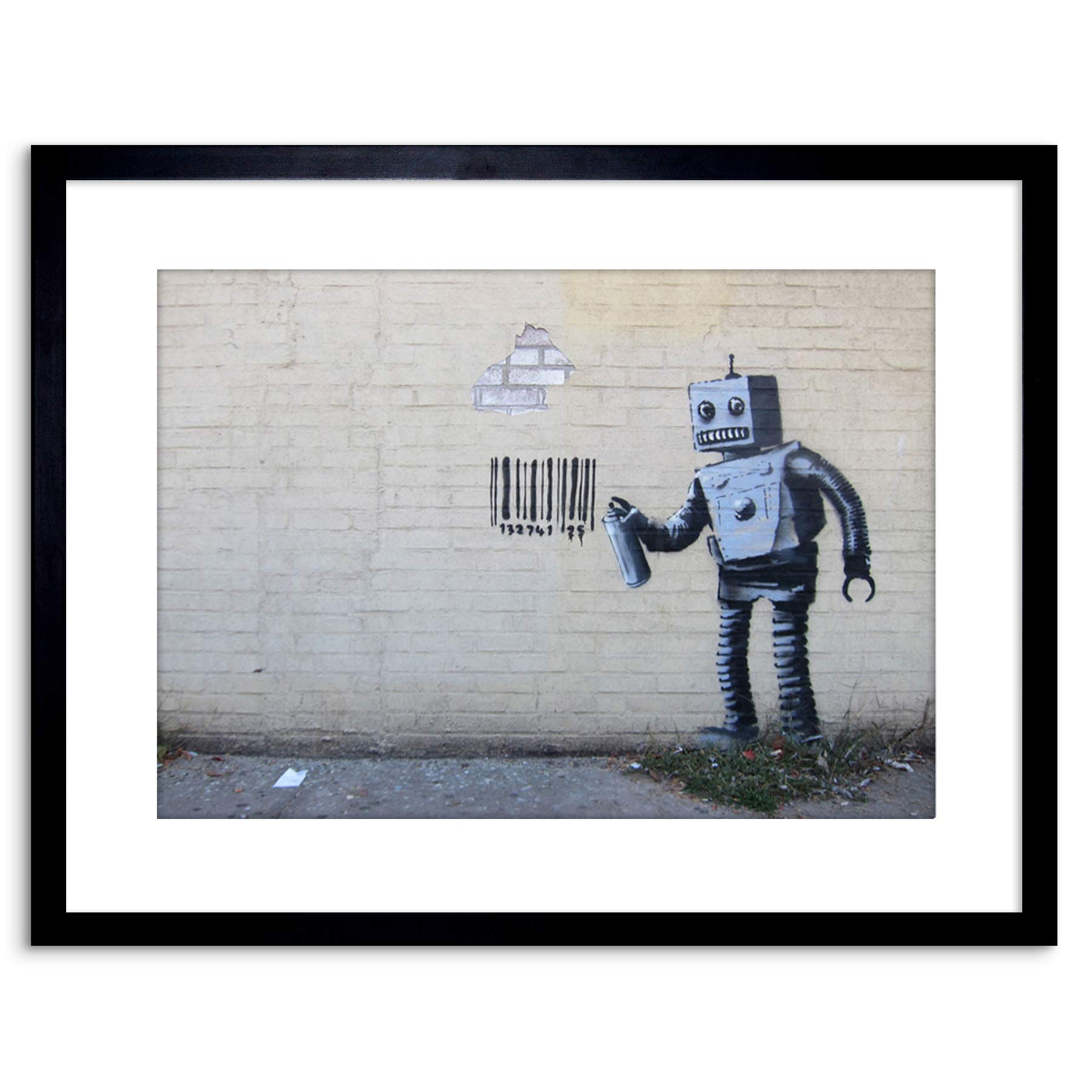 Wee Blue Coo Banksy Robot & Barcode Graffiti Street Art 9x7'' Framed Art Print F97x13721