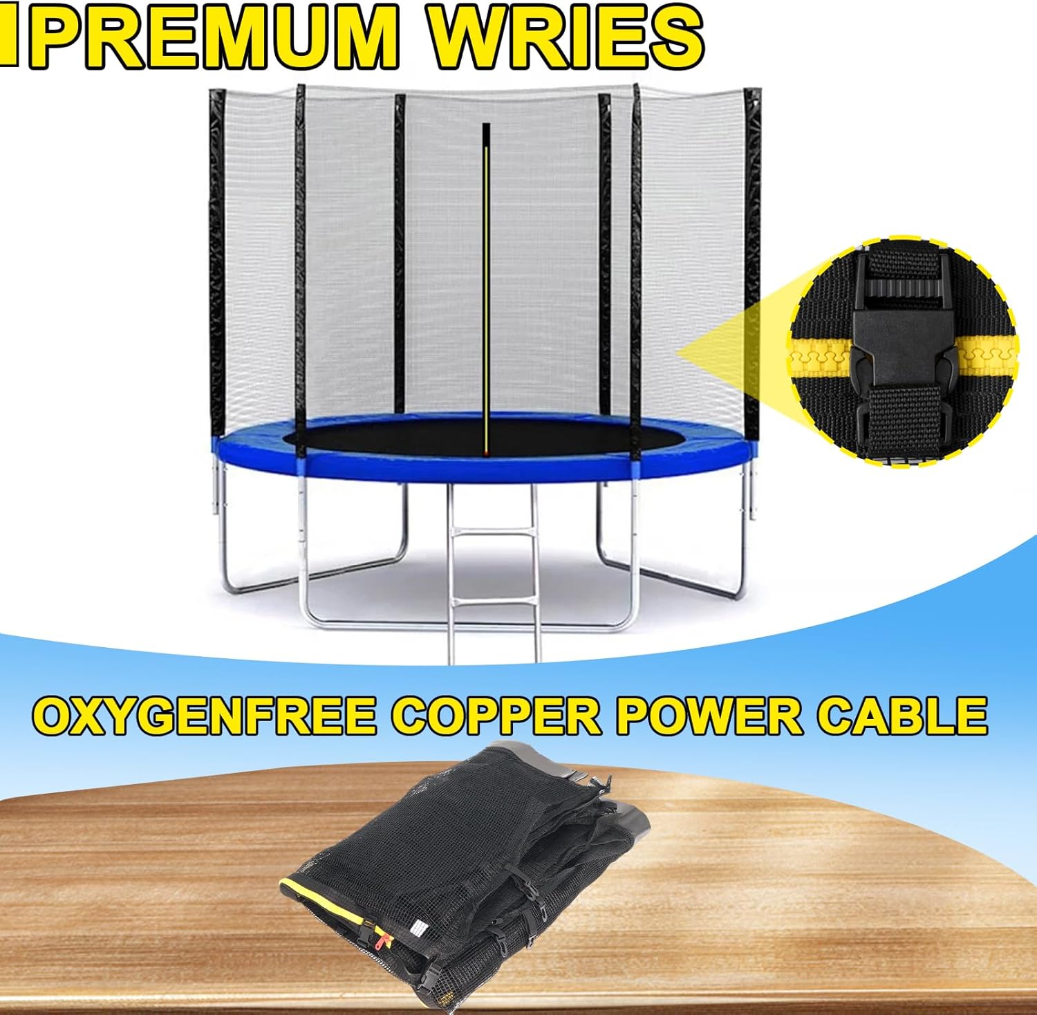 10Ft/15Ft Trampoline Net Replacement Safety Enclosure Net for 6 Straight Poles, Slide-On Mounting PE Tightly Woven Mesh Netting Included Ropes (Not Include Trampoline Poles)