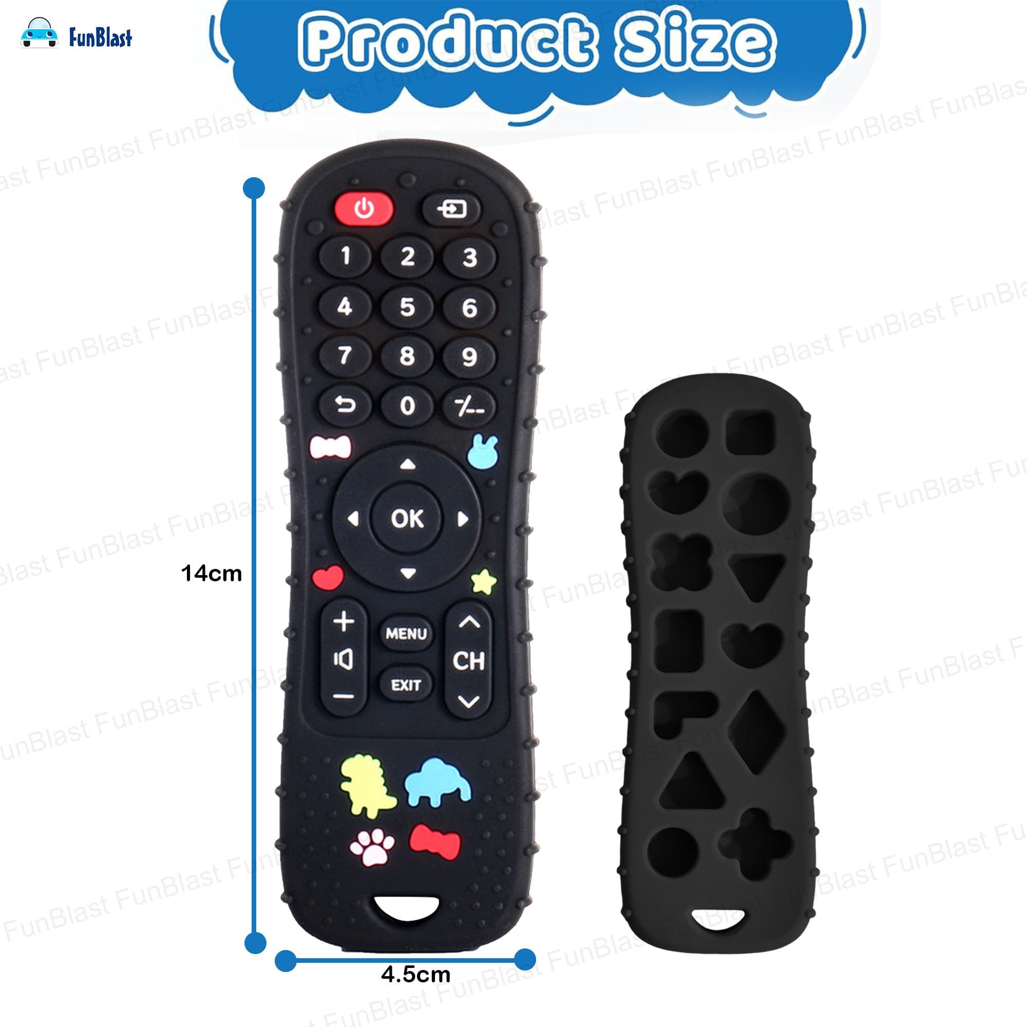 FunBlast Teether for Babies - Silicone Remote Teether for 3+ Month Baby & Toddlers, Teething Toys for Babies and Toddlers, Helps Biting Skills Development, Activity Toys for Baby (Black) 2