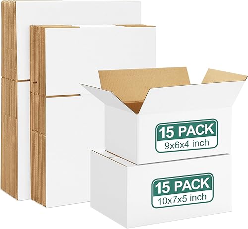 Miniatura 13 de Eupako Paquete de 30 Cajas de Envío Pequeñas de Varios Tamaños, 8"x6"x4" y 9"x6"x4" 15 Piezas Cada Una Cajas Pequeñas, Cajas de Envío de Cartón