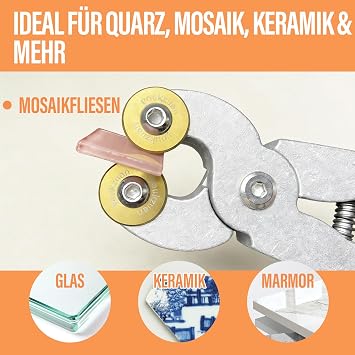 Glass & Ceramic Tile Nippers, Heavy Duty Wheeled Mosaic Glass Nippers, 7 Inch Tile Cutter Pliers Metal Texture Handle, Shapping Plier, Nipper Cutting Tools
