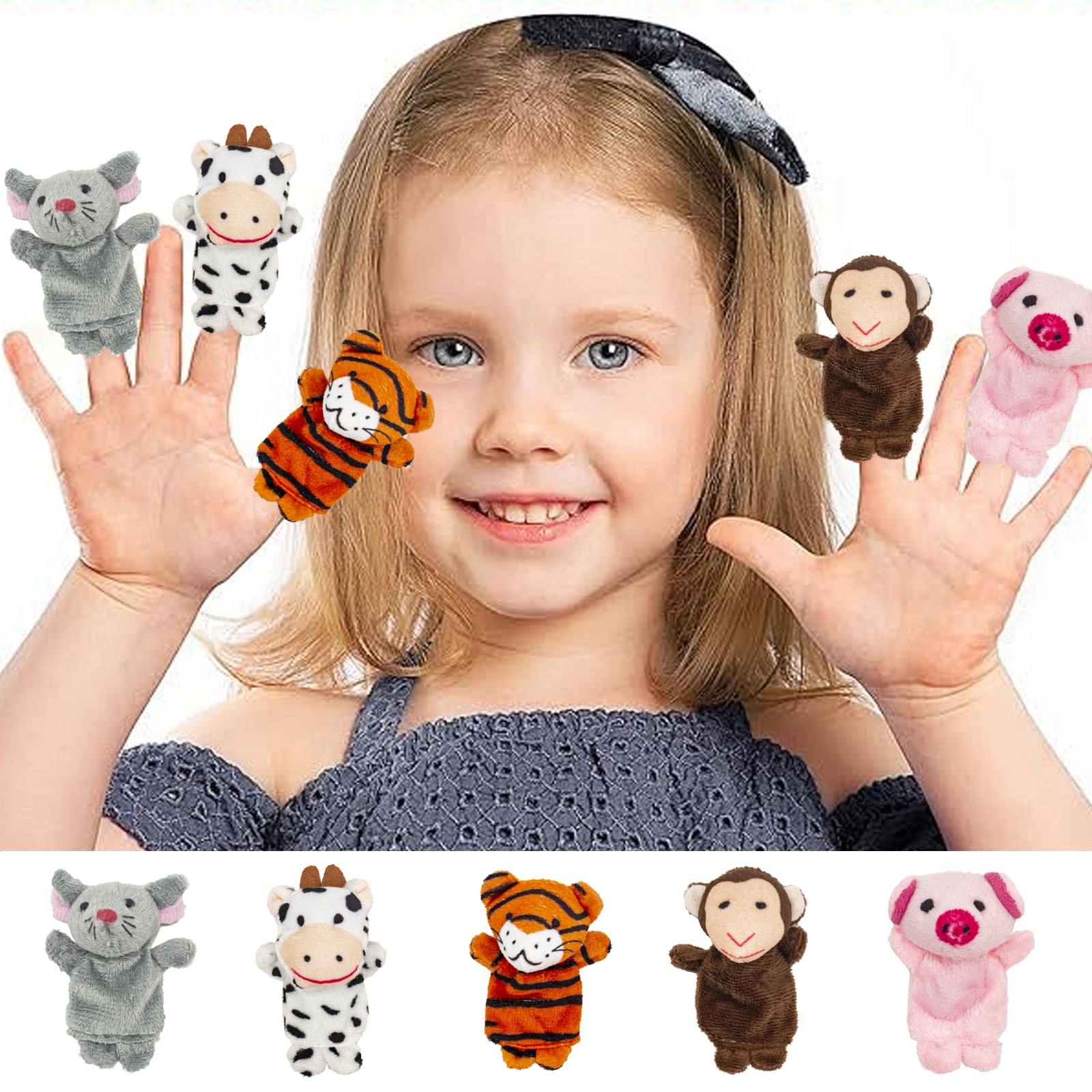 Lot de 12 marionnettes à doigts pour enfants, en peluche, mini doudou, pour cadeaux d'anniversaire d'enfants, cadeaux de fête, Halloween (A)
