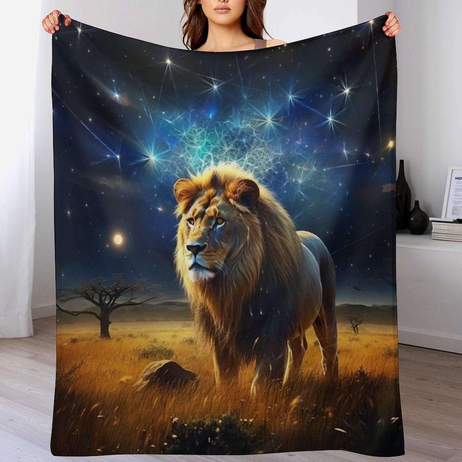 Couverture en peluche lion plaid polaire léger et chaud pour lit et canapé-lit
