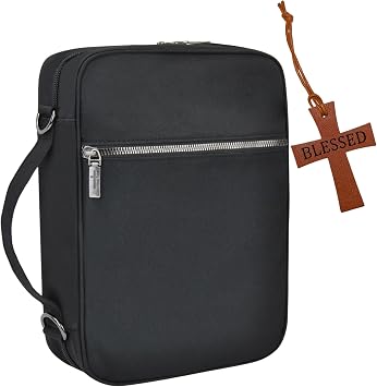 NGIL Canvas Bible Cover, Large Organizer for Men/Women, Book Church Cover Bible with Handle and Cross Bookmark Set Black