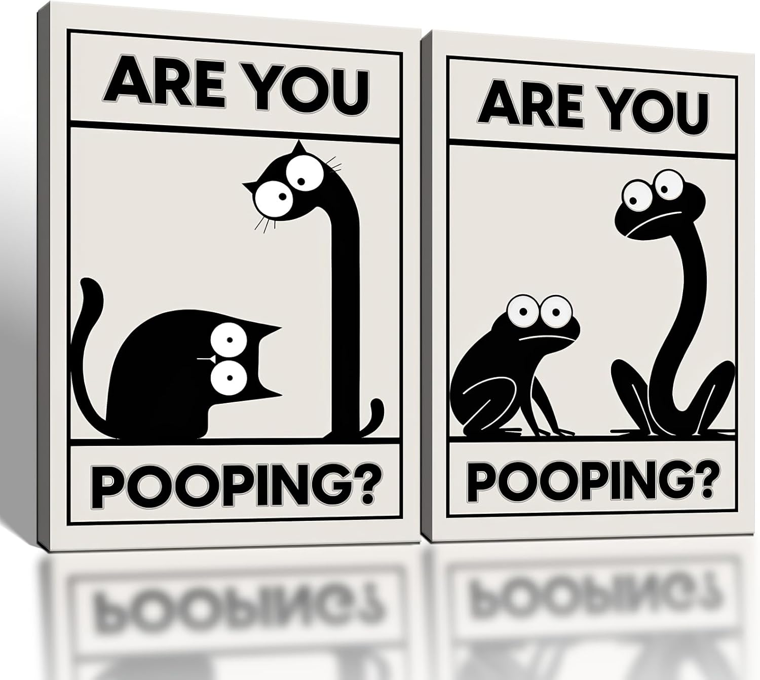 Framed Funny Bathroom Wall Art Set Of 2 Black And White Cartoon Animal Canvas Prints Are You Pooping Bathroom Decor For Guest Bathroom Powder Room Restroom Ready To Hang 12 X 16 Inches