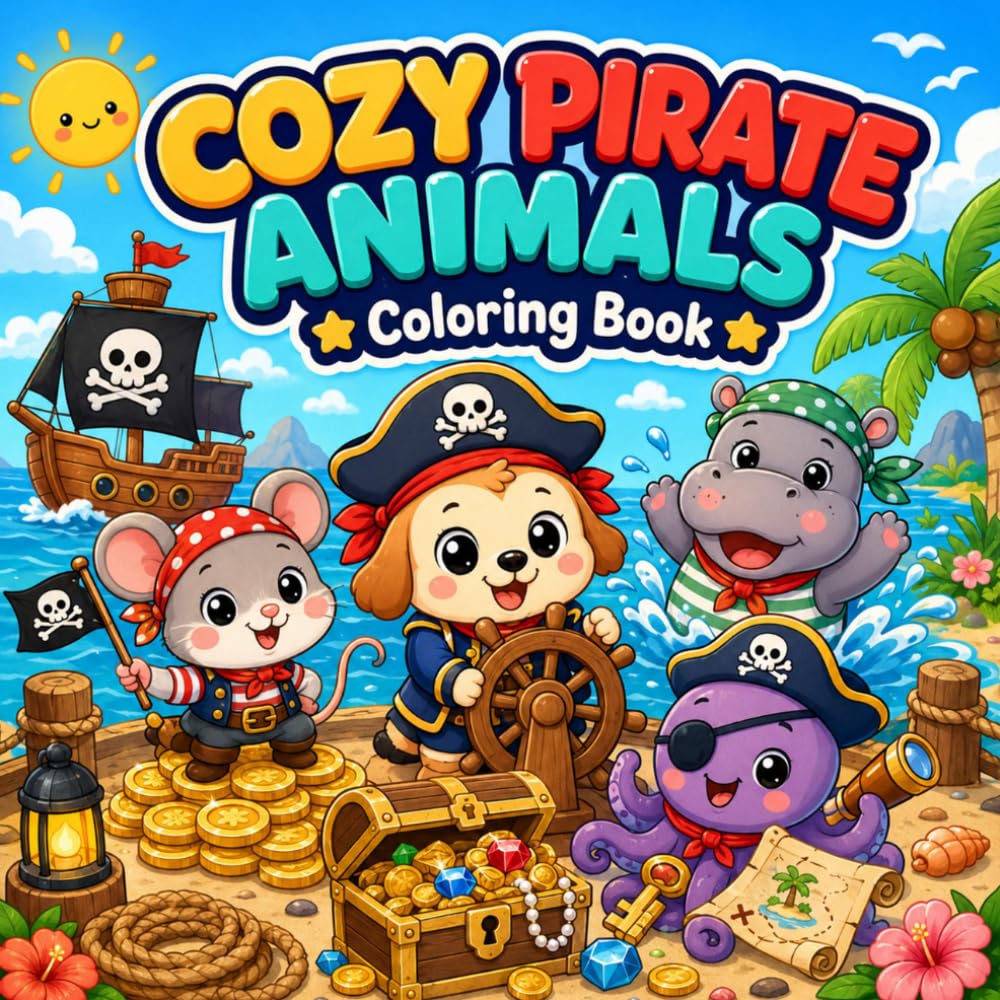 Cozy Pirate Animals: Coloring Book for Kids and Adults, Teens
