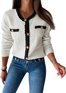 Womens Button Up Cardigan Long Sleeve Open Front Cable Knit Fall Trendy ...