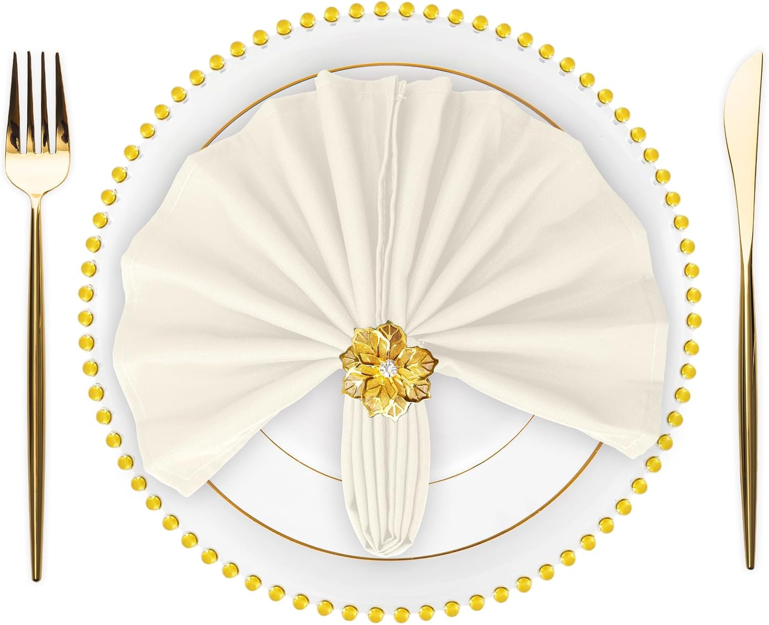 SuperO Set of 80 Cloth Napkins 17 x 17 Inch, Polyester Solid Washable Dinner Napkins with Hemmed Edges,Great for Restaurant, Wedding and Party(Ivory)