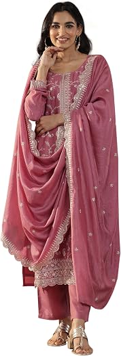 Libas Women's Silk Blend Kurta Set (49515RXL_Pink