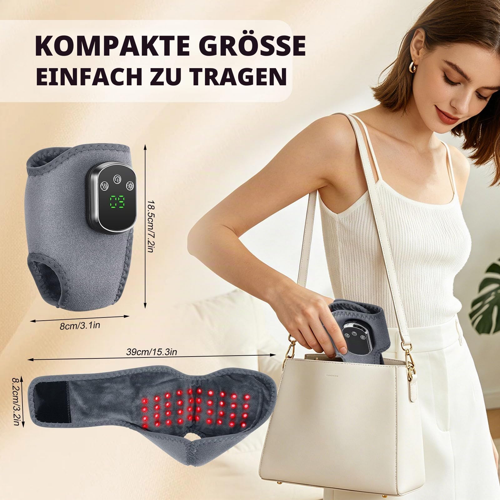 3-in-1 Fußmassagegerät mit Rotlicht, Wärme & Vibration, Kabelloses Fußmassagegerät für Durchblutung & Neuropathie, 3 Vibrationsmodi & 5 Heizstufen, Tragbares Fussmassager für Zuhause & Reise (Grau)