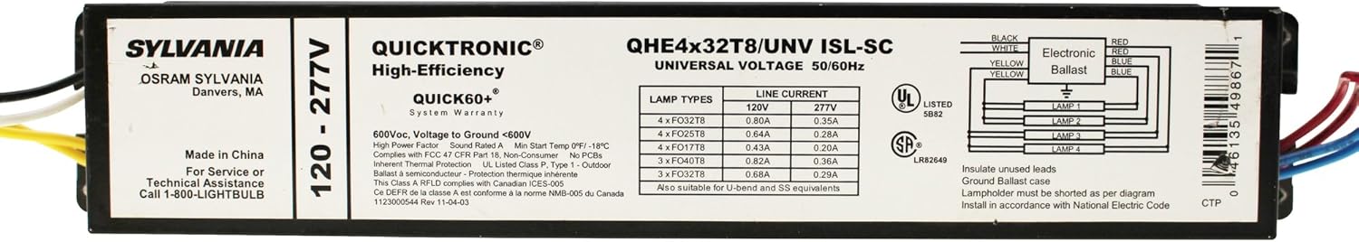 Sylvania 49867 - QHE4X32T8/UNV ISL-SC T8 Fluorescent Ballast
