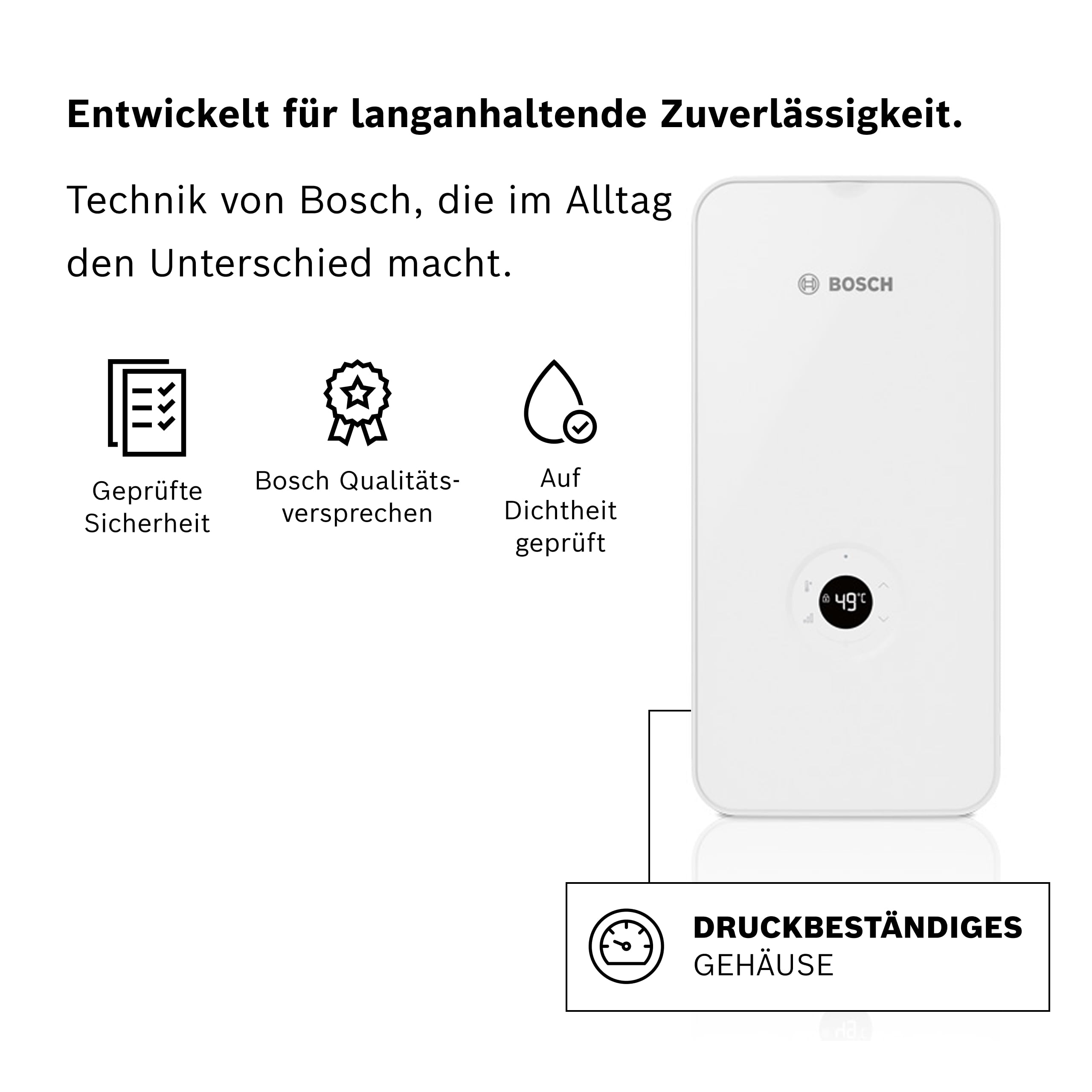 Bosch Tronic Advanced AquaStop, Durchlauferhitzer, 21/24/27 kW | Solarfähig, Nachrüstbare Internetfähigkeit, Druckfest, LED-Display, Energieklasse A