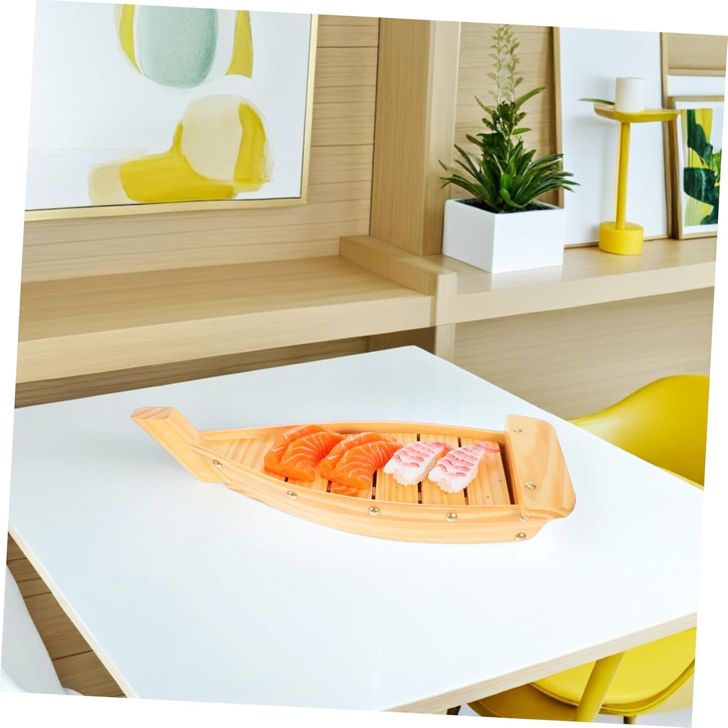 VALICLUD Wooden Sushi Plate Boat Shaped Serving Dish for Japanese Style Snacks Medium Home and Restaurant Use for Sashimi and Appetizers