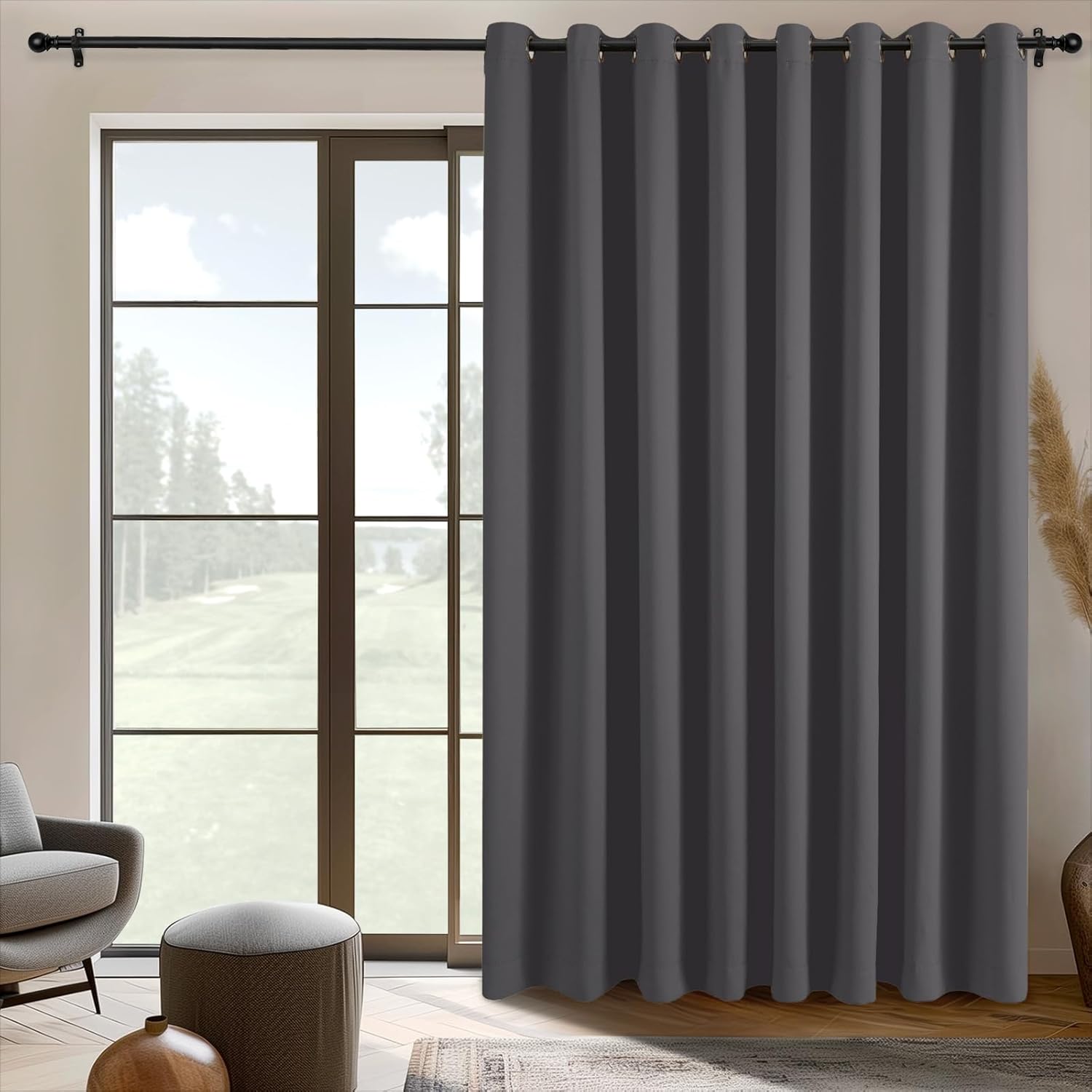 INOVADAY Room Divider Curtain for Sliding Glass Door, Privacy Wall Divider for Bedroom Partition Wide Curtains for Patio Door Room Darkening Grommet Drapes, 1 Panel, Dark Grey, W150xL96