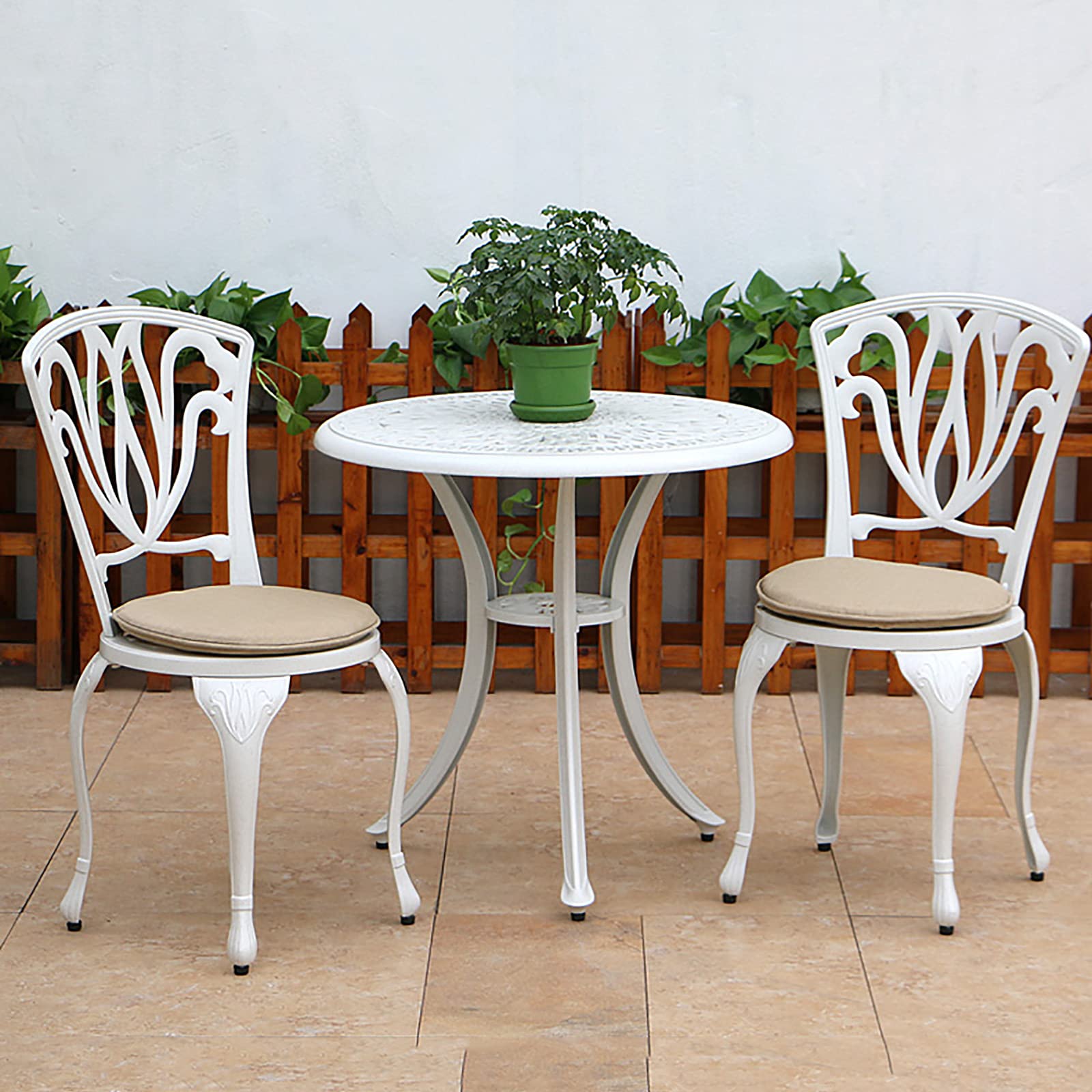 Set da bistrot in Alluminio pressofuso Resistente alle intemperie, 3 Pezzi, con Foro per ombrellone, Set di mobili da Giardino con Piedini Antiscivolo Regolabili, Tavolo e sedie da Giardino
