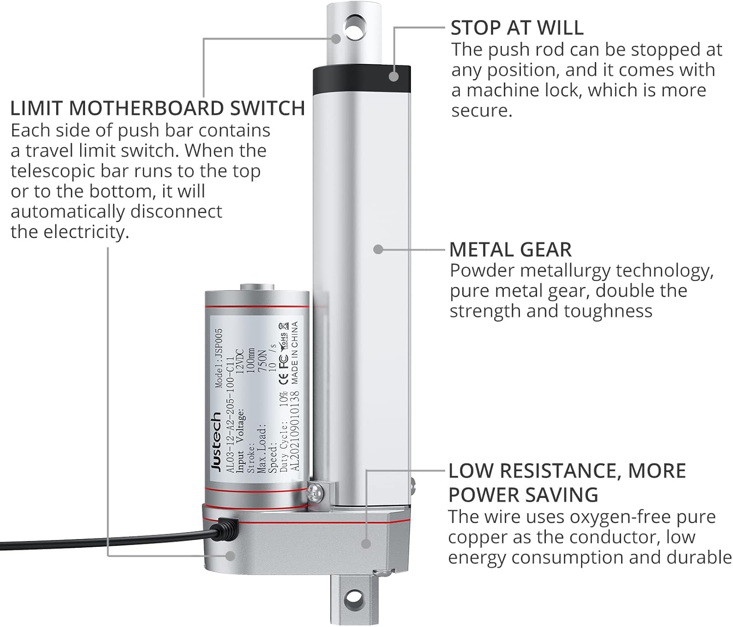 Justech 100mm Linear Actuator Motor Heavy Duty 160lbs DC 12V for Auto Car RV Electric Door