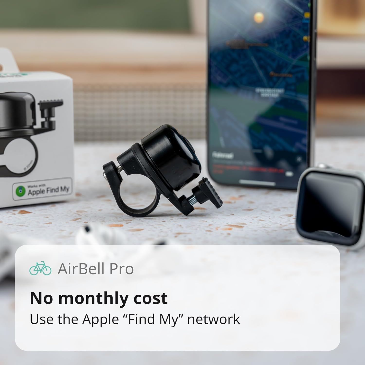 Pro Bicycle Bell with Integrated Tracker for Apple Find My Network, AirTag Alternative